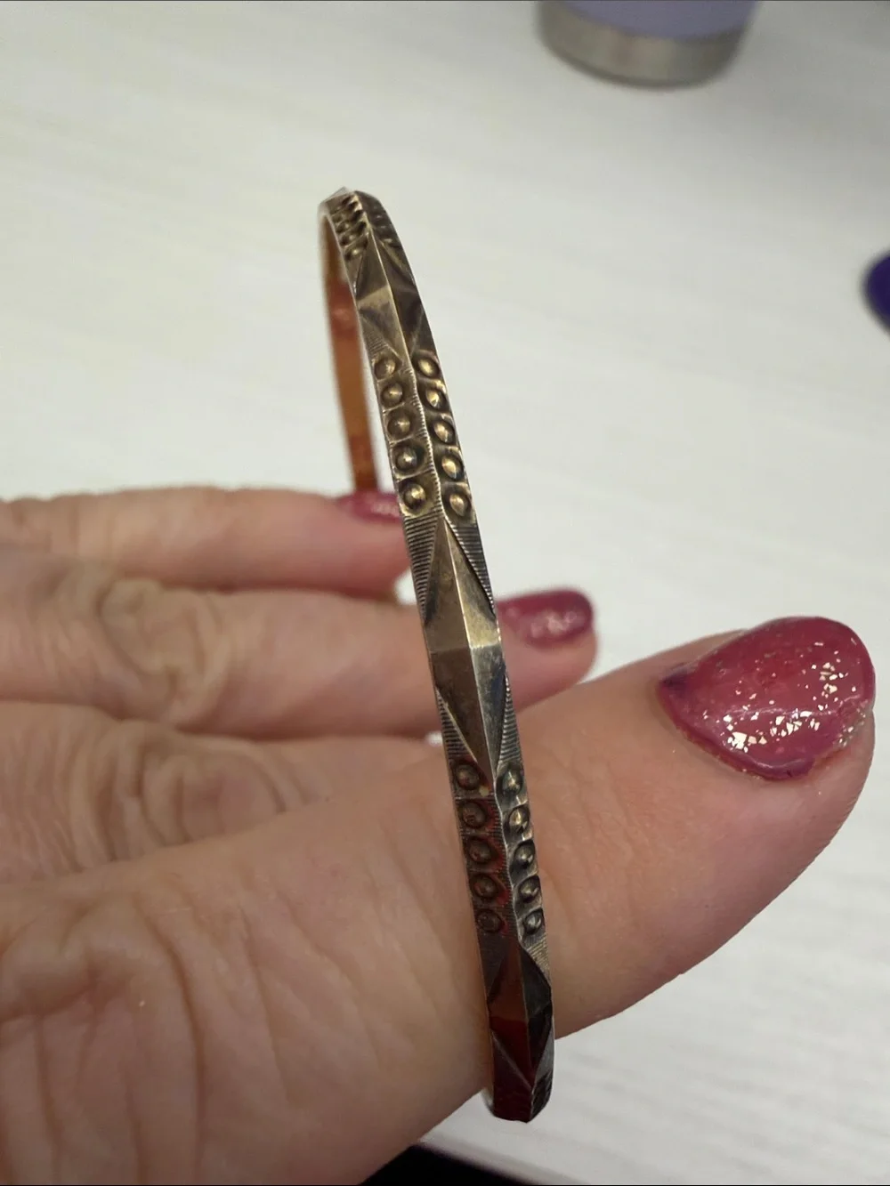Sterling silver Gold-Tone Faceted Women's Bangle with Beaded Accent